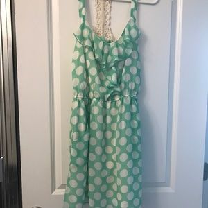 Mint Polka Dot Sun Dress - lined- lace back